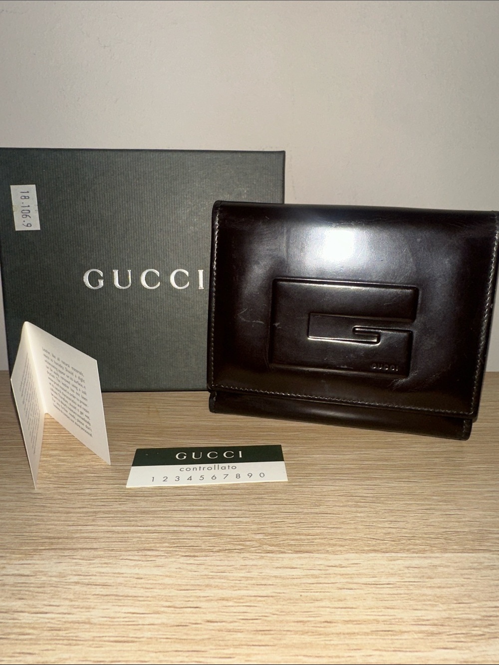 VNTG Gucci Coffee Bean Tom Ford Era Patent Leather G-Logo Wallet NWT/Box